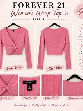 Forever 21 Pink Ribbed Twist-Front Long Sleeve Crop Top